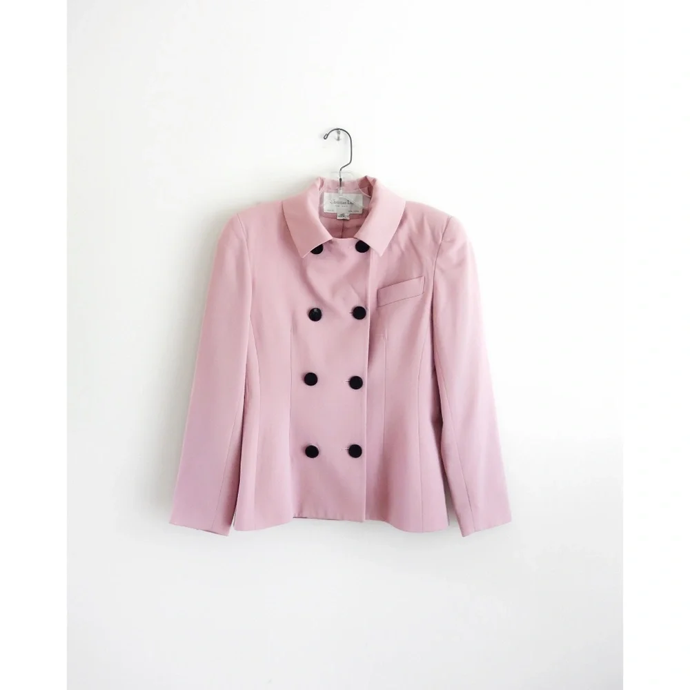 Vintage 80s 90s Christian Dior Pale Pink Wool Blazer sz 4